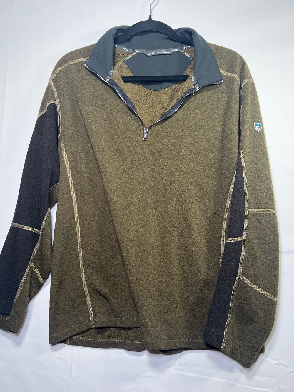 KÜHL Born in the Mountains Olive Brown Quarter Zip Fleece Pullover Men’s